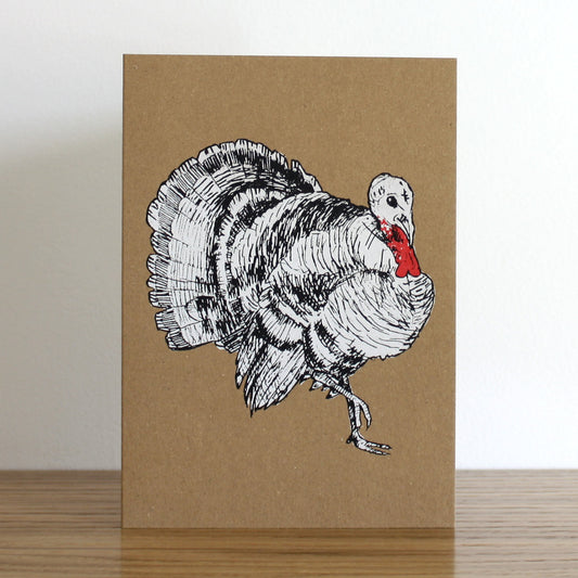 Turkey hand screen printed Christmas card by Fiona Hamilton.