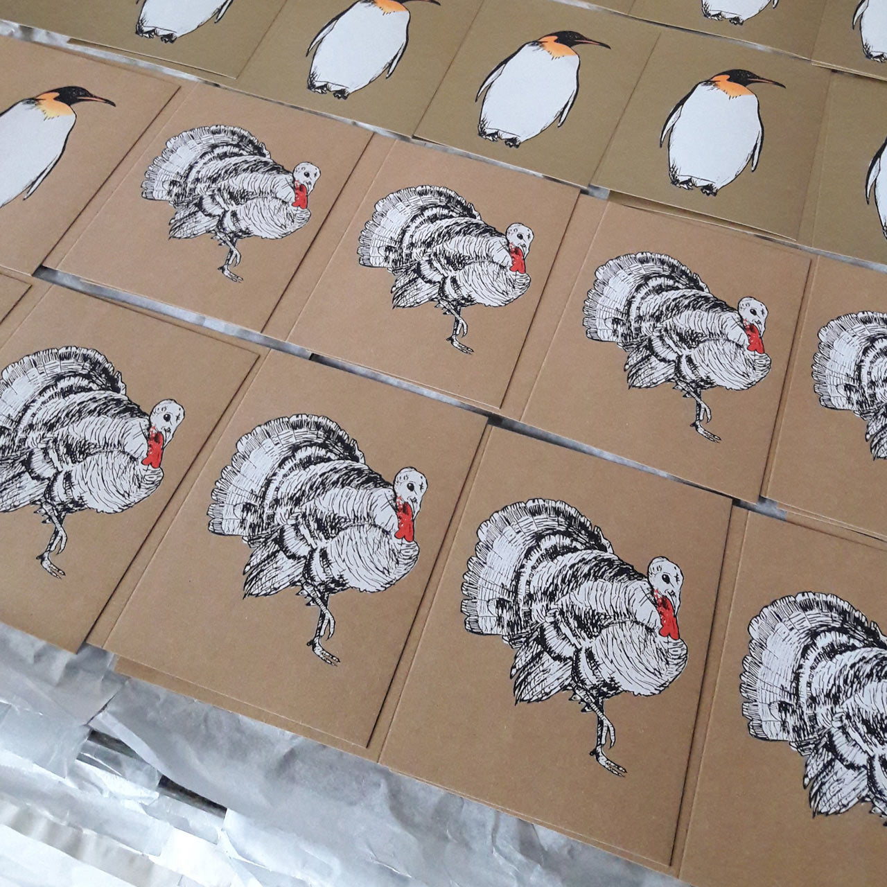 Turkey hand screen printed Christmas card by Fiona Hamilton.