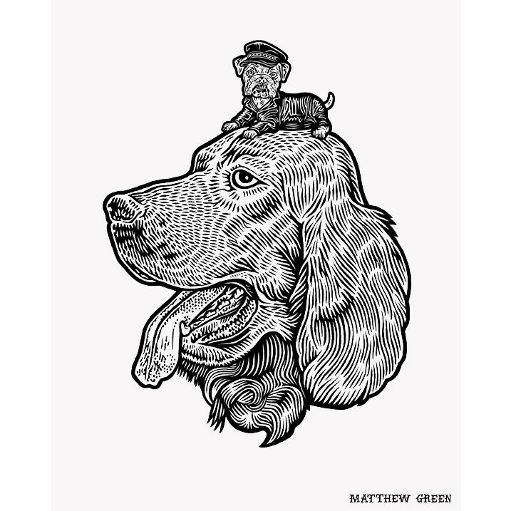 Two dogs screen print by Matthew Green.