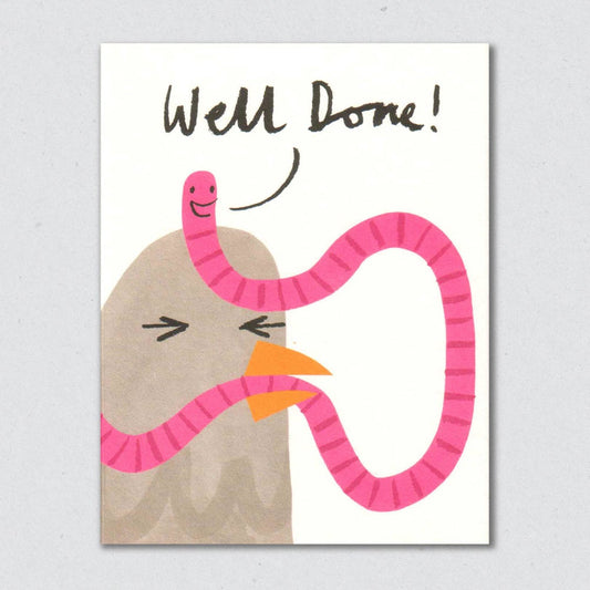Well Done Worm greeting card by Lisa Jones Studio.