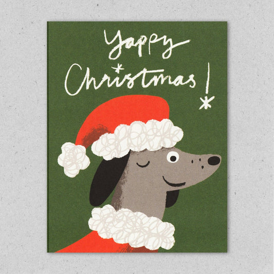 Yappy Christmas santa dog card by Lisa Jones Studio.