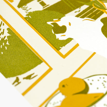 Still Life With Cat and Pigeons Screen Print