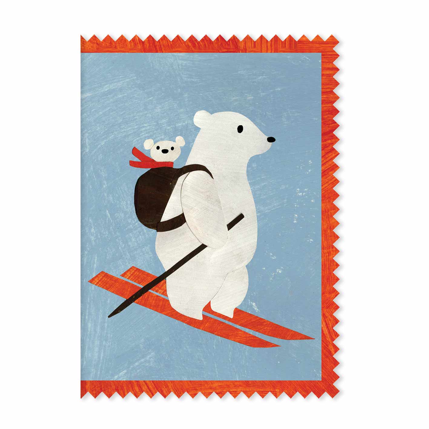 Mother polar bear and a baby in a backpack christmas holiday greeting card by mortlake papers