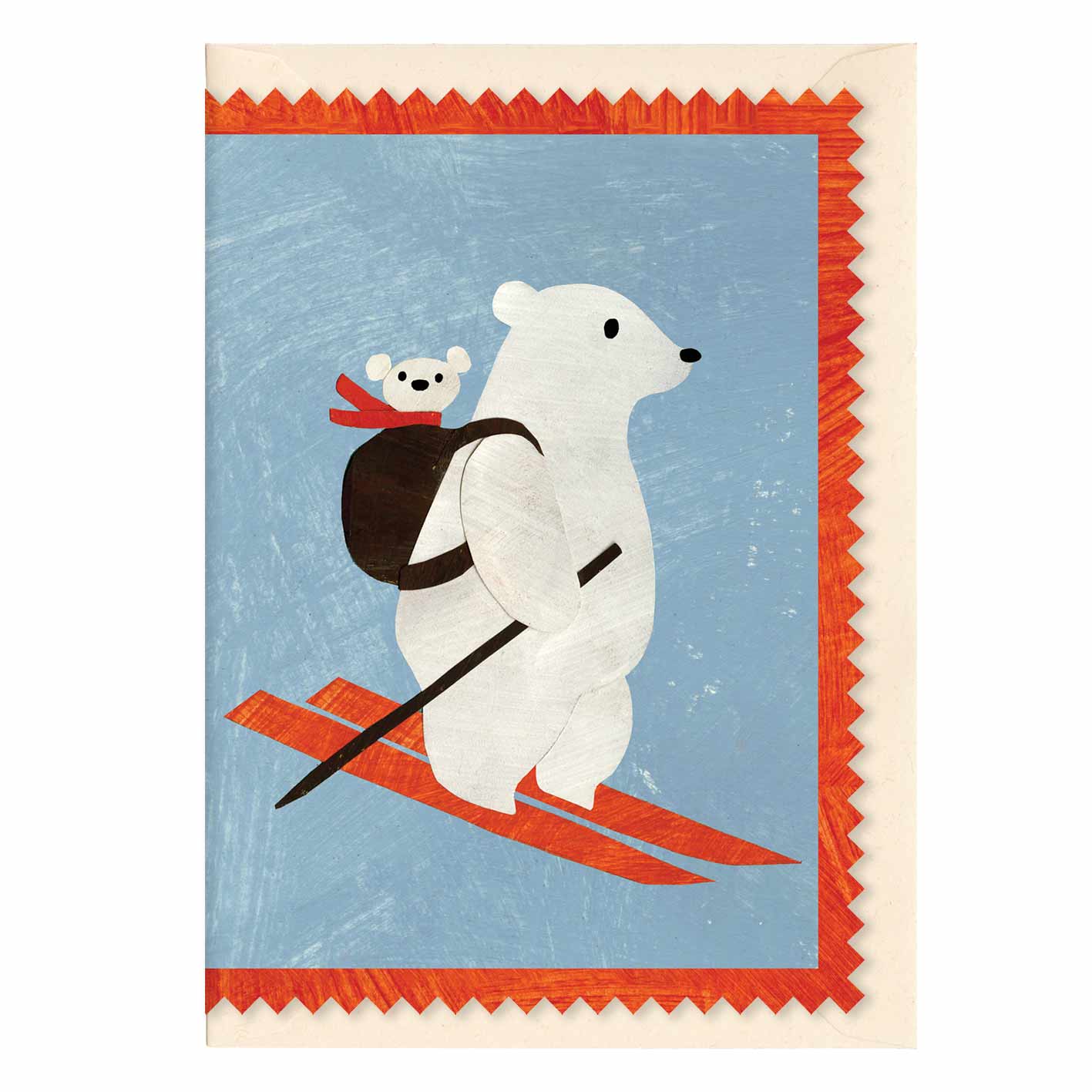 Mother polar bear and a baby in a backpack christmas holiday greeting card by mortlake papers