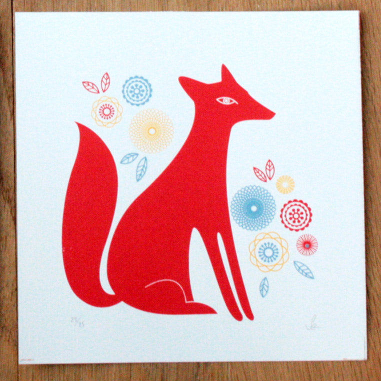 red fox screen print by sally elford