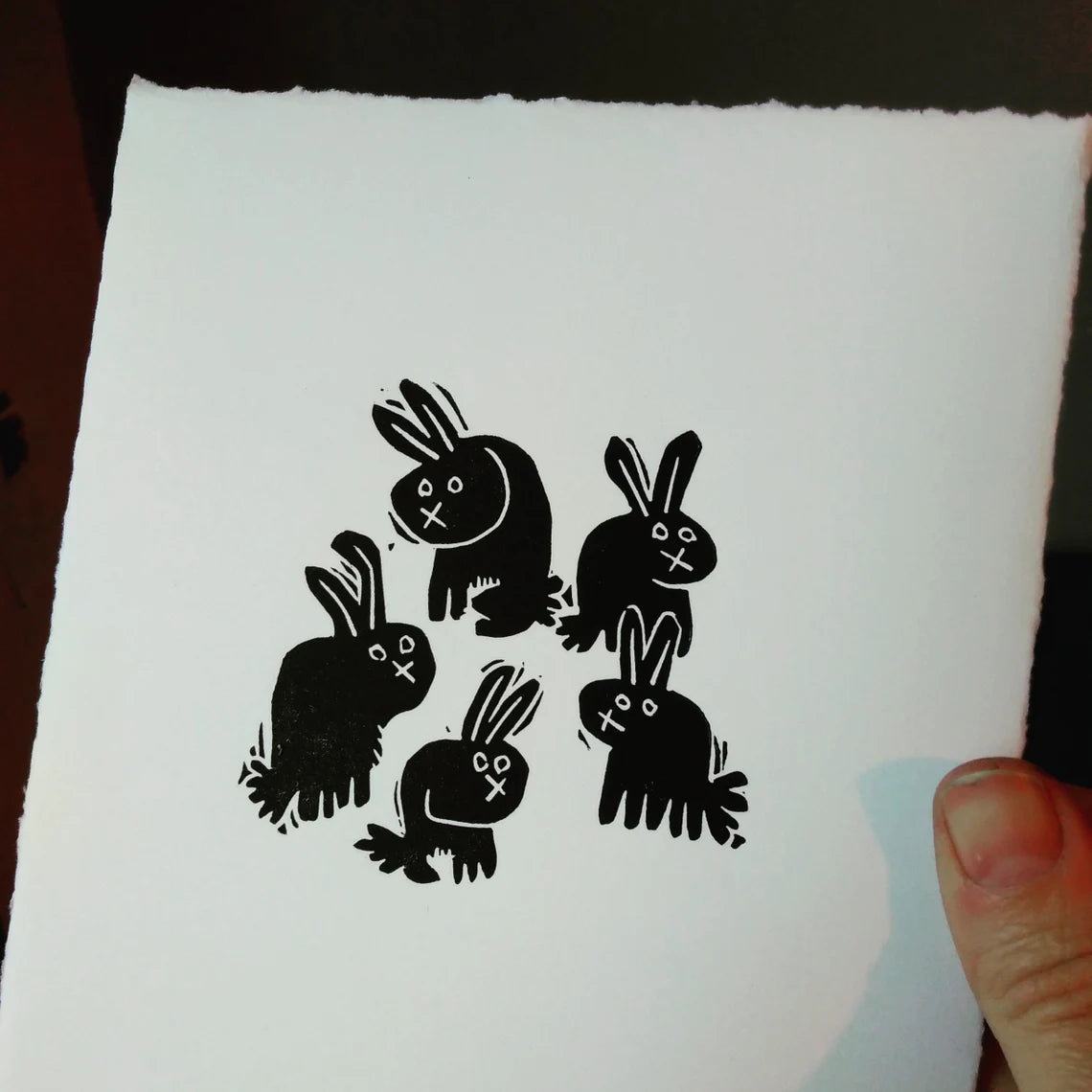 Grumpy Rabbits Linocut Art Print