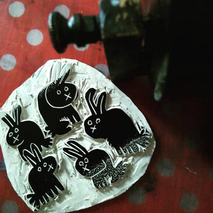 Grumpy Rabbits Linocut Art Print