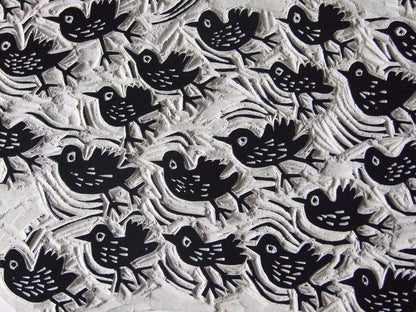 Thirty Three Starlings Linocut Art Print