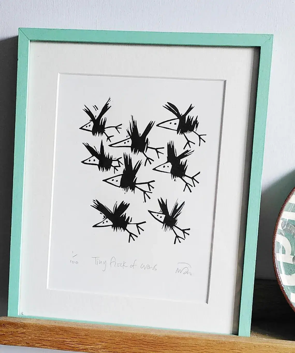 Tiny Flock of Crows Linocut Art Print