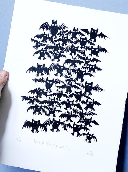 Lots & Lots of Bats Linocut Art Print
