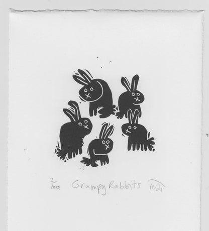 Grumpy Rabbits Linocut Art Print