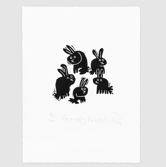 Grumpy Rabbits Linocut Art Print