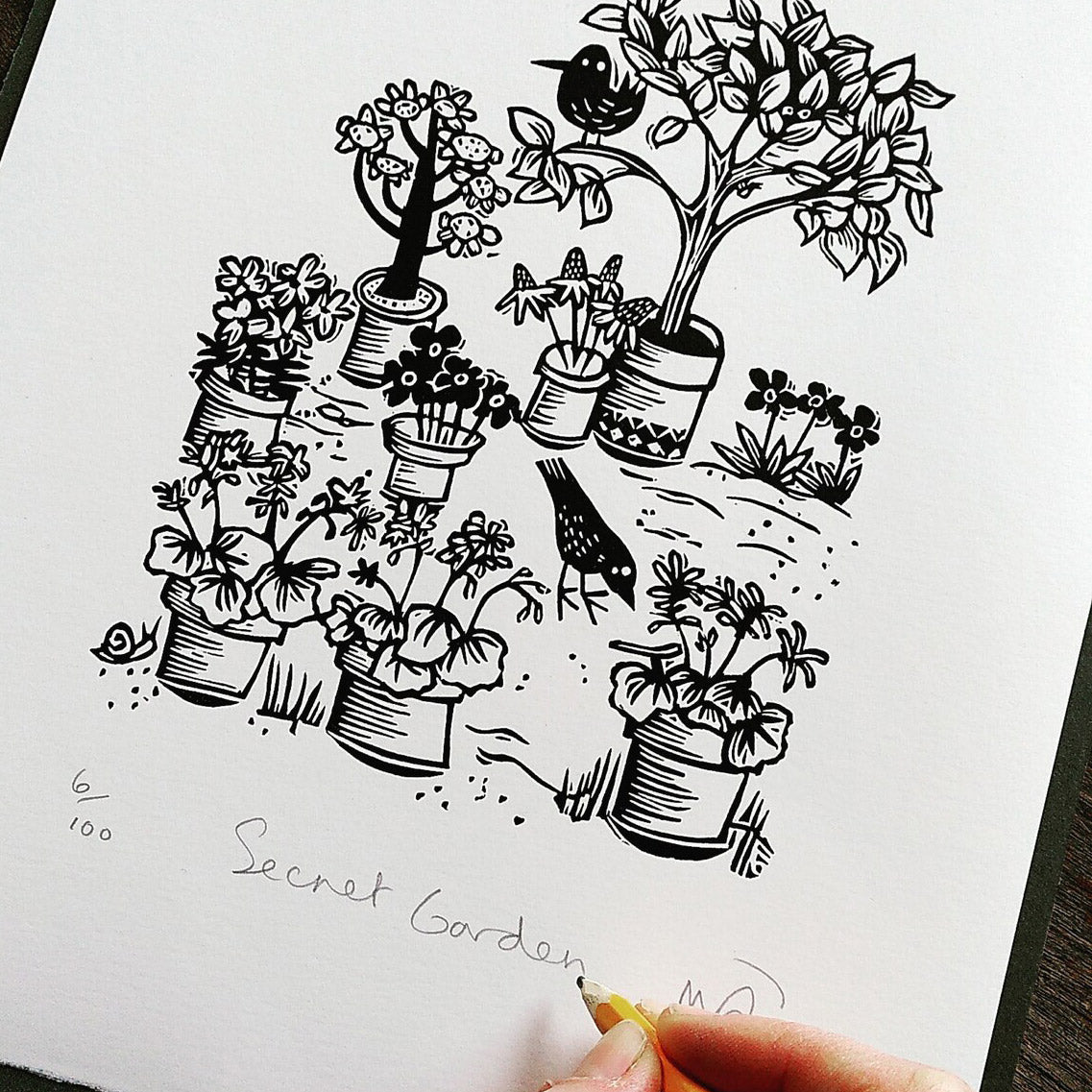Secret Garden Linocut Art Print