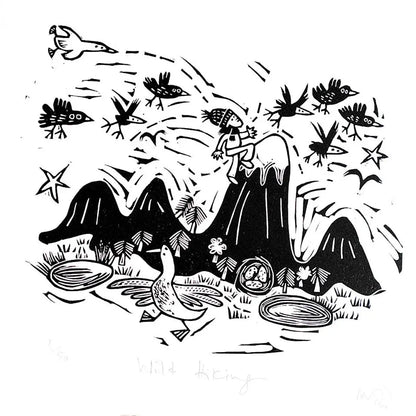 Wild Hiking Linocut Art Print