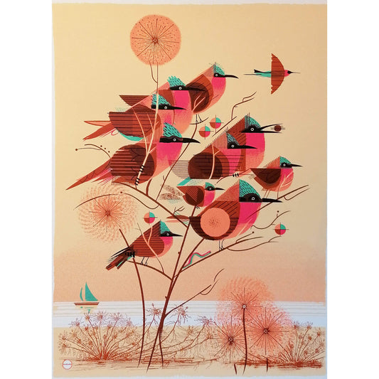 Carmine Bee eaters screen print by Graham Carter.
