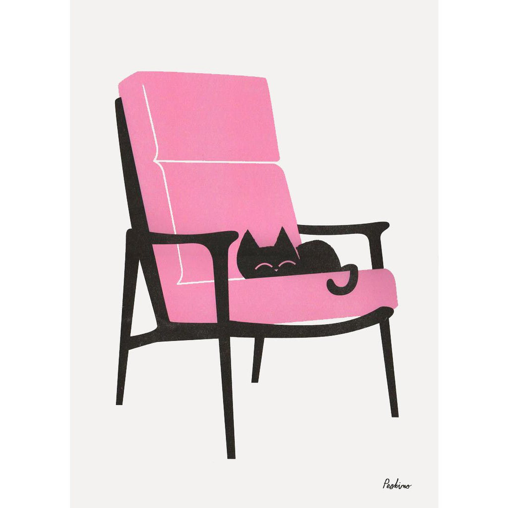 'Cat Nap Armchair' risograph print on recycled paper by Peskimo