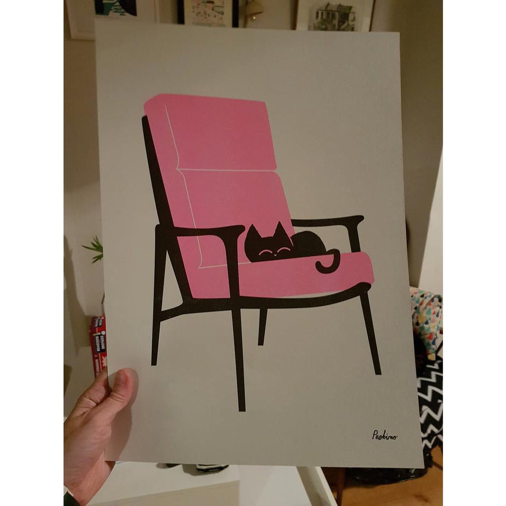 'Cat Nap Armchair' risograph print on recycled paper by Peskimo