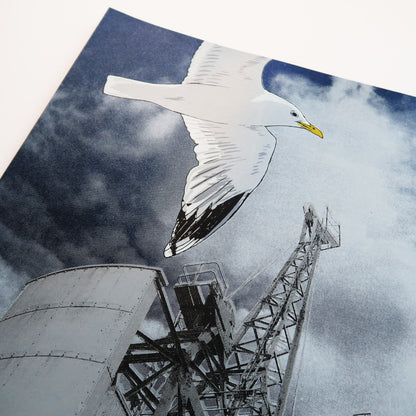 Gulls & Goods Cranes Metallic Blue Print