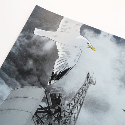 Gulls & Goods Cranes Metallic Dark Silver Print