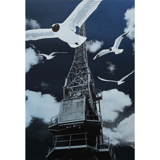 Harbour Gulls Metallic Blue Print