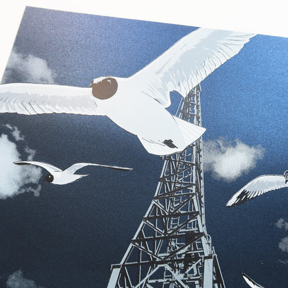 Harbour Gulls Metallic Blue Print