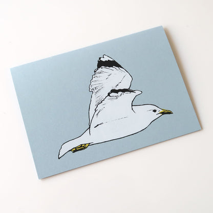 Seagull in Flight Metallic Blue Card
