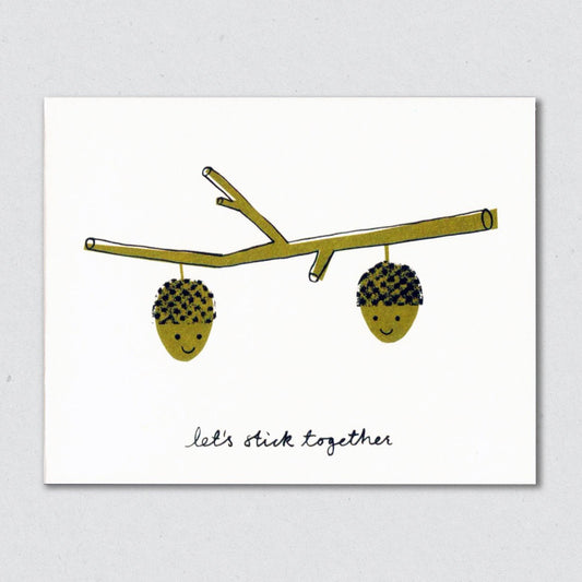 Let's Stick Together valentines greeting card by Lisa Jones Studio.