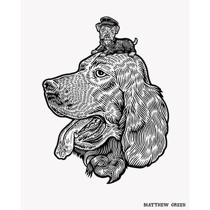 Two dogs screen print by Matthew Green. 