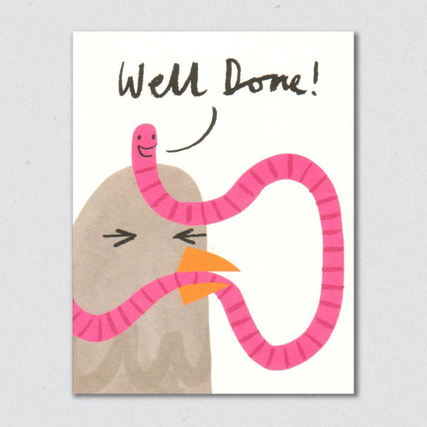 Well Done Worm greeting card by Lisa Jones Studio