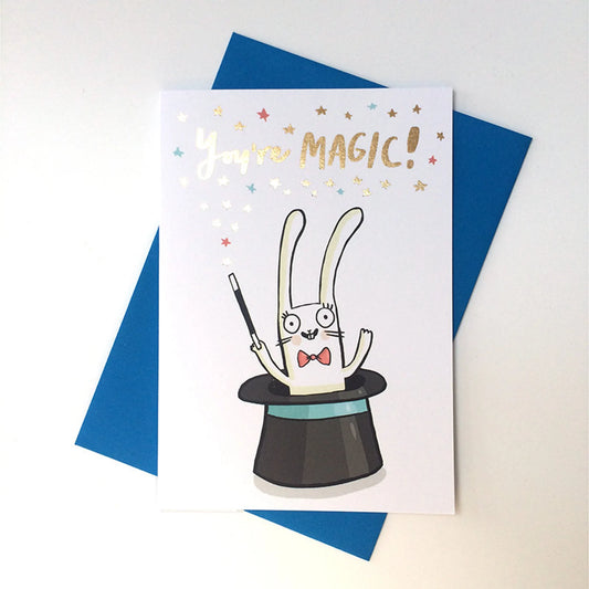You're magic rabbit in a magician's hat greeting card by Sarah Ray.